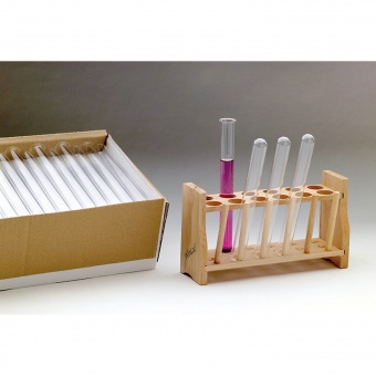 Reagenzglasgestell, mit 12 Bohrungen bis 22 mm Durchmesser, mit 6 Stäben, Holz 